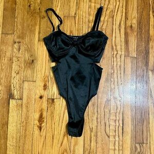 Silky Cut Out Black Bodysuit